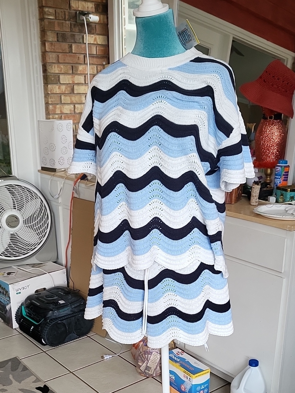 Two Pc Crochet Short Sleeve,  Short Set.